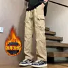 Pantalones Cargo Rectos Retro Estilo Americano con Forro Polar para Hombre, Pantalones Softshell Suaves de Moda Transfronterizos para Otoño e Invierno en Exteriores