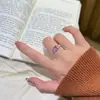 Anillo Abierto de Dedo Índice Cuadrado de Diamante Amatista Natural Anillo de Azúcar Helado de Granate para Mujeres, Moda de Alta Gama y Joyería Lujosa