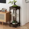Soporte para Flores de Madera Maciza Mesa China para Flores Balcón Hogar de Pie Interior Sala de Estar Estante de Almacenamiento Suculenta Pothos Estante para Macetas
