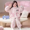 Pijama de lã coral de inverno para meninas, novo estilo outono, gola alta, conjunto de loungewear com zíper para estudantes do ensino fundamental e crianças
