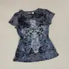 Camiseta de Verano y Otoño para Mujer, Cuello Redondo, Manga Corta, Corte Ajustado, Estilo American Gothic con Estampado Geométrico