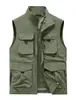 Nuevo Chaleco de Trabajo para Hombre de Primavera y Otoño con Múltiples Bolsillos, Cuello Alto, Chaqueta sin Mangas, Chaleco Casual para Pesca al Aire Libre 2588