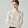Suéter 100% Cachemir Puro para Mujer Cuello Semi Alto Ajustado Tejido Capa Base Otoño Invierno Ropa Interior Color Sólido Suéter de Lana Top Venta al por Mayor
