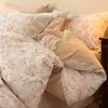 Juego de ropa de cama de cuatro piezas de algodón, estilo bohemio, funda de edredón de algodón puro cepillado vintage, juego de ropa de cama de tres piezas cálida