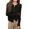Cardigan Fino de Tricô com Gola Tesoura Estilo Coreano Kaning 2026 Outono Novo Suéter Básico de Tricô Manga Longa para Mulheres