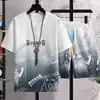 Verão Novo Masculino Cor Degradê Tendência Casual Conjunto Esportivo Jovem Moda Exportação Shorts Curto Camiseta Curta Conjunto de Duas Peças