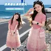 Conjunto para Menina 2026 Novo Estilo Saia Biscoito Fofa Infantil Vestido de Verão para Menina Conjunto de Duas Peças com Suéter de Seda de Gelo Tendência