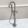 Grifo de Bañera de Pie Color Bronce Gunmetal Columna Cubo de Madera Lateral para Tanque Lavabo Montaje en Pared Cabezal de Ducha Independiente Frío y Caliente