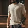 Nueva camiseta de verano para hombre, moderna, de punto gofrado, manga corta, top ligero de lyocell para hombre, estilo "old money", cuello redondo