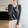 Novedad Otoño/Invierno 2026 Suéter de Punto con Cuello en V Jaspeado de Manga Larga para Mujer, Jersey Holgado de Canalé, Top Base