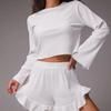 Conjunto de Pijama de Dos Piezas de Punto Blanco con Cuello Redondo y Volantes para Otoño e Invierno Wildberries, Ropa de Casa Suave y Amigable con la Piel para Mujer