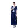 Conjunto de Verão Feminino 2025 Redutor de Idade Versátil Valorizador da Qualidade Conjunto de Três Peças com Cinto Conjunto Jeans Camiseta Tendência