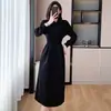Vestido Casual Longo Estilo Coreano 2026 Feminino Outono Inverno Cintura Marcada Emagrecedor Vestido Longo Francês Toque de Luxo Vestido Longo