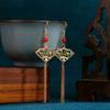 Nuevos aretes de bambú estilo chino, seguros para periódicos, en forma de abanico, imitación rojo sur, aretes de borla larga de estilo antiguo, moda nacional para mujer, aretes de estilo suave