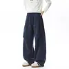 Calça de moletom masculina cinza escuro folgada casual calça de marca da moda perna reta calça esportiva plissada outono juventude peso pesado calça de perna larga
