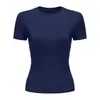 2026 Camiseta Versátil de Peso Pesado Estilo Americano Azul Marinho com Ombro Normal de Manga Curta para Mulheres, Top de Verão Slim-Fit para Figuras Petite