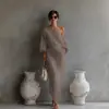 2026 Moda de Alta Gama para Mujer de Manga Larga Hombros Descubiertos Vestido Largo de Cintura Media Vestido Pulóver