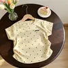 Camiseta para Niñas 2026 Verano Nuevo Estilo Camiseta de Manga Corta para Niños Pequeños, Top Dulce de Cuello Redondo con Lunares, Moderna
