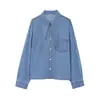 Moda femenina europea y americana venta al por mayor transfronteriza camisa de mezclilla casual holgada con escote estiloso y decoración de lazo