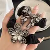 Elástico de Cabelo Laço com Strass de Cristal Novo Estilo Coreano, Acessório Scrunchie Elegante com Strass para Rabo de Cavalo Alto