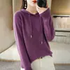 Nueva sudadera con capucha de manga larga, suéter corto estilo coreano para mujer, tejido casual de invierno, corte holgado