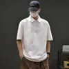 Camisa Polo de Algodão Puro Pesado de Verão Masculina 2026 Nova Manga Curta Solta Respirável T-shirt Preta Versátil Gola Lapela Tendência
