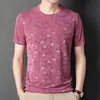 Camiseta de Manga Corta de Seda Helada Transfronteriza para Hombre, Verano, Delgada, Transpirable, Cuello Redondo, Informal, Manga Media, Tops Elegantes para Hombres Jóvenes