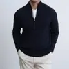 Suéter de punto trenzado retro americano con media cremallera y cuello alto para mujer, otoño e invierno, estilo old money, top base de punto suave y acogedor