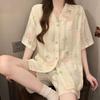 Pijamas para Mujer Verano Lindo Dibujo Animado Rayado Manga Corta Shorts Traje 2025 Nuevo Estilo Se Puede Usar Afuera Ropa de Casa para Mujer