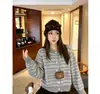 Suéter Tricot Versátil de Manga Longa Listrado para Mulheres 2026 Primavera e Outono Novo Solto Emagrecedor Camisa Base Cardigã Top