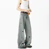 Jeans para hombre bordados de salchicha estilo americano, marca de tendencia de verano nueva, corte recto holgado, lavados, ligeramente acampanados, pantalones largos de calle