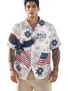 Camisa con Estampado de Fuegos Artificiales Bandera Americana Estilo Nuevo Transfronterizo Guitarra para Hombre Casual Estilo Hawaiano Manga Corta Cuello Solapa