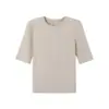 Camiseta de lana de cinco cuartos, suave y transpirable, estilo básico simple, top de punto suave y amigable con la piel para mujer