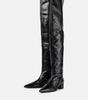 Negro Nueva Moda Versátil Estilo Coreano Elegante Punta Afilada Tacón Pequeño Tacón Bajo Botas Tubo Alto sobre la Rodilla Botas Slim para Mujer Simple