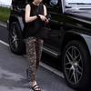 25219 Gran Aimei Yiyuan 2025 Verano Nueva Moda Cuello Redondo Color Sólido Holgado Camiseta Pantalones Rectos Estampados Elegantes