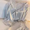 Pijama de Encaje de Alta Gama Estilo Francés de Manga Larga de Seda de Hielo para Mujer, Conjunto de Shorts Finos de Verano para Casa que se Puede Usar Afuera