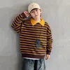 Ropa de Otoño para Niños Suéter Estilo Primavera y Otoño 2026 Nuevo Niños Medianos a Grandes Niños Otoño e Invierno Rayas Lana Base Tejido