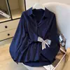 2026 Outono Francês Novo Estilo Design Ombro a Ombro Patchwork Conjunto de Duas Peças Elegante Manga Longa Blusa Solta Top Feminino