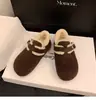 Zapatos peludos grises para mujer de invierno para exteriores 2026 nuevos zapatos Birkenstock para dama suela gruesa zapatos de algodón con terciopelo zapatos de lana de una sola capa
