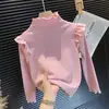 Capa base para niñas con forro polar, nuevo estilo otoño/invierno, con pequeñas mangas acampanadas, camiseta de manga larga de moda estilo coreano, perfecta como capa interior para niñas