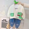 Conjunto de primavera para niño estilo coreano de manga larga, set infantil de tres piezas para 3 años, chaqueta cárdigan moderna con diseño de dinosaurio