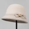 Nuevo sombrero de invierno para mujer para mujeres de mediana edad y mayores, sombrero de pescador de lana cálido y forrado de vellón para señoras, elegante y con estilo