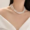 Colar de pérolas de vidro multicamadas de nicho Colar elegante retrô francês novos acessórios versáteis mulheres da moda