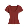 Camiseta de Manga Corta Versátil con Cuello en V de Moda Estilo Europeo y Americano para Mujer 2025 Nueva Sexy Ajustada Camiseta Base Superior