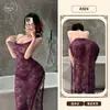 Lencería con Tema Naranja Estilo Europeo y Americano Deseo Puro Camisón Sexy Encaje Transparente Vestido Camisola Deseo Puro Cadena Abertura Cheongsam