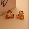 Brincos de prata 925 vintage estilo Maillard de temperamento de moda de alta qualidade flor de outono flor chefe âmbar flor resina orelha