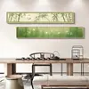 Pintura Decorativa para Sala de Estar Estilo Crema Francesa Ligera Flor y Pájaro Verde Banderín Estrecho Largo Colgante de Pared Mural de Alto Nivel
