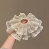 Goma para el pelo vintage estilo francés de encaje marfil con perlas, accesorio para el pelo versátil para coletas, con un tacto elegante y sofisticado.