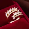 Anillo Sencillo Estilo Mori Refrescante Fila Única Forma de Hoja Diseño de Circonita Apertura Ajustable Anillo de Dedo para Adelgazar Anillo de Cobre