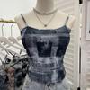 Tiro Real Popular en Internet Chaleco Camisola Pequeño Ropa Exterior para Mujer Almohadilla para el Pecho Desmontable Top sin Mangas Corto Estampado Tie-Dye 88939